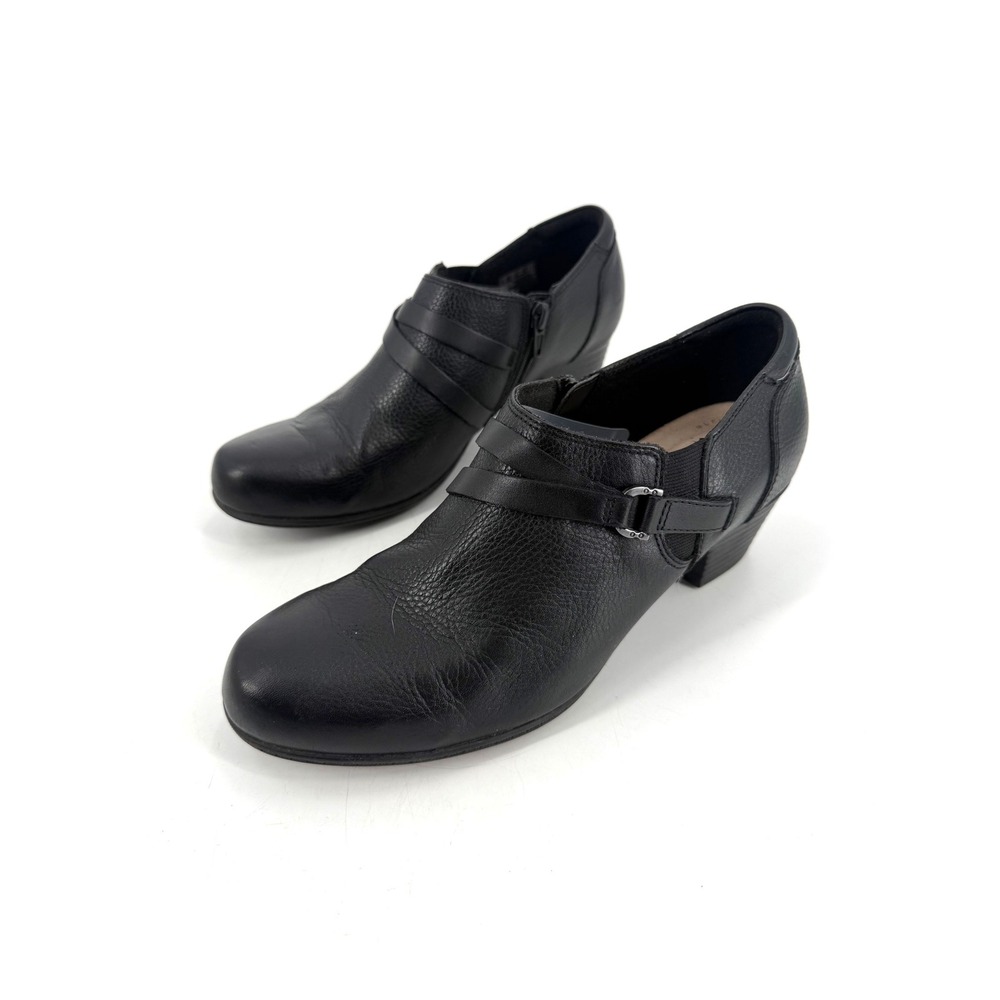 Clarks Collection Shooties Womens 8.5 Black Leather Ankle Boots Buckle Western